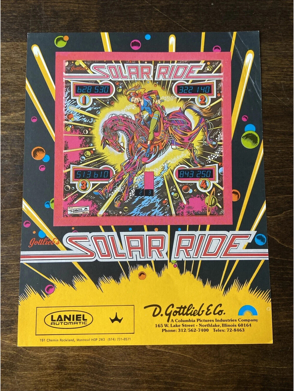 Gottlieb Solar Ride Pinball Machine FLYER Original 1978 Ad Promo Insert